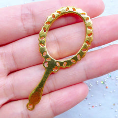 Mirror Open Backed Bezel Charm with Filigree Border | Cute Deco Frame for Kawaii UV Resin Art (1 piece / Gold / 25mm x 56mm)