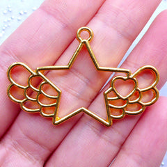 CLEARANCE Star with Wing Open Back Bezel Charm | Winged Star Charm | Mahou Kei Resin Jewelry Making | Kawaii Deco Frame for UV Resin Crafts (1 piece / Gold / 43mm x 28mm)