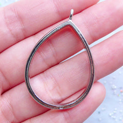 Teardrop Open Backed Bezel Charm | Tear Drop Open Back Bezel Pendant for UV Resin Jewelry | Epoxy Resin Supplies (1 piece / Silver / 28mm x 40mm)