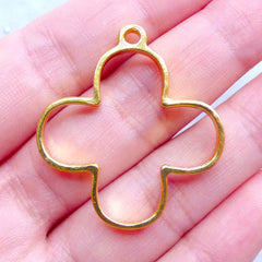 CLEARANCE Clover Open Back Bezel Charm for Resin Crafts | Four Leaf Clover Pendant | Floral Deco Frame | Kawaii UV Resin Craft Supplies (1 piece / Gold / 31mm x 35mm / 2 Sided)