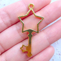 Kawaii Star Key Open Backed Bezel Charm | Star Key Pendant | Mahou Kei Jewellery DIY | UV Resin Craft Supply (1 piece / Gold / 20mm x 41mm)