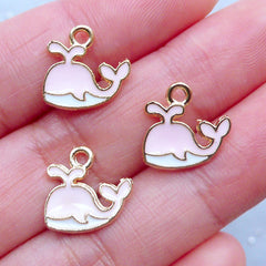 Whale Enamel Charms | Mini Marine Life Pendant | Cute Fish Charm | Kawaii Beach Jewellery Making (3 pcs / Pink, White & Gold / 13mm x 12mm)