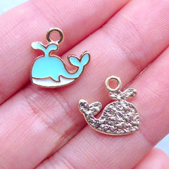 CLEARANCE Cute Enamel Whale Charms | Kawaii Marine Life Charm | Small Fish Pendant | Sea Ocean Jewelry Making (3 pcs / Blue, White & Gold / 13mm x 12mm)