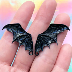 Bat Wings Charms | Devil Wing Pendant | Kawaii Goth Jewellery Making (2 pcs / Black / 18mm x 36mm)