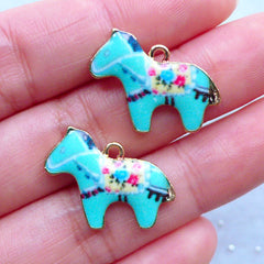 Kawaii Carousel Horse Charms | Colorful Painted Charm | Animal Pendant | Cute Jewelry Findings (2 pcs / 22mm x 17mm)