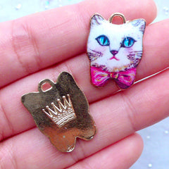 Painted Cat Charms | Colorful Animal Charm | Cute Kitty Pendant | Kawaii Jewellery Findings (2 pcs / 17mm x 22mm)