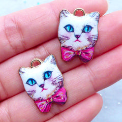 Painted Cat Charms | Colorful Animal Charm | Cute Kitty Pendant | Kawaii Jewellery Findings (2 pcs / 17mm x 22mm)