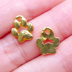 Mini Dog Paw Charms | Small Cat Paw Charm | Animal Jewelry Making (2 pcs / Gold / 9mm x 10mm)