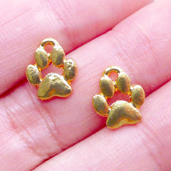 Mini Dog Paw Charms | Small Cat Paw Charm | Animal Jewelry Making (2 pcs / Gold / 9mm x 10mm)