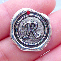 Alphabet Wax Seal Charms | Initial Tag | Round Letter Pendant | Personalised Jewellery Making (1 piece / Tibetan Silver / 18mm x 19mm)