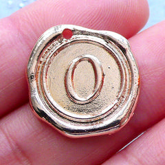 Initial Wax Seal Charms | Letter Tag | Round Alphabet Pendant | Personalized Jewelry Making (1 piece / Rose Gold / 18mm x 19mm)