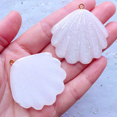 Cockle Shell Charms | Kawaii Seashell Pendant | Sea Shell Cabochons | Beach Decoden | Mermaid Jewelry Making (2 pcs / White / 42mm x 42mm)