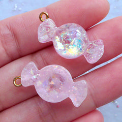 Taffy Candy Charms with Iridescent Glitter | Fake Candy Cabochons | Kawaii Sweet Deco | Decoden Phone Case (2 pcs / Light Pink / 13mm x 27mm)