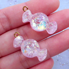 Taffy Candy Charms with Iridescent Glitter | Fake Candy Cabochons | Kawaii Sweet Deco | Decoden Phone Case (2 pcs / Light Pink / 13mm x 27mm)