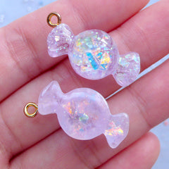 Fake Candy Charms with Iridescent Mica Flakes | Glittery Candy Cabochons | Decoden Supplies | Kawaii Food Jewellery Supplies (2 pcs / Purple / 13mm x 27mm)