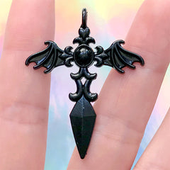 Gothic Sword with Devil Wing Charm | Demon Winged Sword Pendant | Fantasy Jewelry Making (1 piece / Black / 35mm x 44mm)