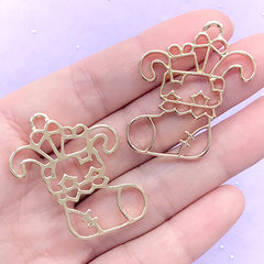 CLEARANCE Kawaii Christmas Stocking Open Bezel Charm for UV Resin Filling | Christmas Sock Deco Frame (2 pcs / Gold / 30mm x 36mm)