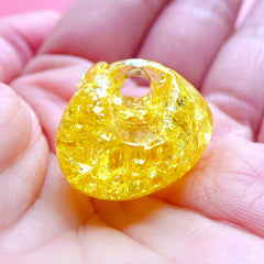 Resin Heart Beads | Cracked Jelly Bead | Chunky Crackle Beads | Kawaii Jewelry Supplies (2pcs / Yellow / 25mm x 21mm)