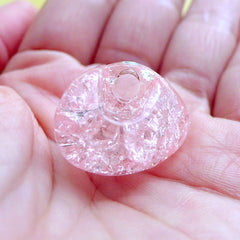Heart Resin Beads | Crackle Jelly Bead | Chunky Cracked Beads | Kawaii Jewellery Supplies (2pcs / Light Pink / 25mm x 21mm)