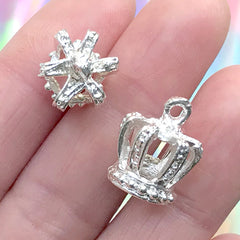 CLEARANCE 3D Crown Charms (Silver / 2pcs / 13mm x 21mm) Metal Finding Kawaii Charms Pendant Bracelet Earrings Zipper Pulls Bookmarks Key Chains CHM489