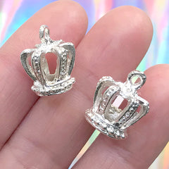 CLEARANCE 3D Crown Charms (Silver / 2pcs / 13mm x 21mm) Metal Finding Kawaii Charms Pendant Bracelet Earrings Zipper Pulls Bookmarks Key Chains CHM489