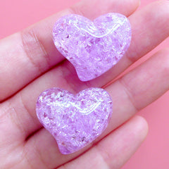 Cracked Heart Bead | Jelly Crackle Beads | Chunky Resin Beads | Kawaii Jewelry Making (2pcs / Purple / 25mm x 21mm)