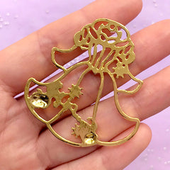 Fairy Tale Princess Dress Open Back Bezel Pendant | Kawaii Fairytale Deco Frame for UV Resin Crafts | Resin Jewellery Making (1 piece / Gold / 45mm x 49mm)