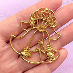 Fairy Tale Princess Dress Open Back Bezel Pendant | Kawaii Fairytale Deco Frame for UV Resin Crafts | Resin Jewellery Making (1 piece / Gold / 45mm x 49mm)