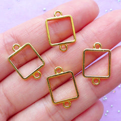 Small Square Open Bezel Connector | Geometry Charm | Geometric Deco Frame | Kawaii UV Resin Jewellery Supplies | Bracelet DIY (4pcs / Gold / 11mm x 17mm)