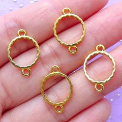 Mini Circle Open Back Bezel Connector | Small Round Charm | Geometric Deco Frame for UV Resin Filling | Kawaii Jewellery Supplies (4pcs / Gold / 12mm x 18mm)