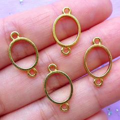 Small Oval Open Backed Bezel Connector for UV Resin Craft | Mini Deco Frame | Resin Jewelry Findings (4pcs / Gold / 10mm x 18mm)
