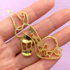 CLEARANCE Fairy High Heel Open Bezel Charm | UV Resin Craft Supplies | Kawaii Deco Frame | Fairytale Jewelry Making (1 piece / Gold / 56mm x 43mm)