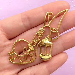 CLEARANCE Fairy High Heel Open Bezel Charm | UV Resin Craft Supplies | Kawaii Deco Frame | Fairytale Jewelry Making (1 piece / Gold / 56mm x 43mm)