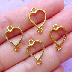 CLEARANCE Small Heart Open Back Bezel Connector | Kawaii UV Resin Jewellery Findings | Mini Heart Charm | Deco Frame for Resin Crafts (4pcs / Gold / 11mm x 16mm)