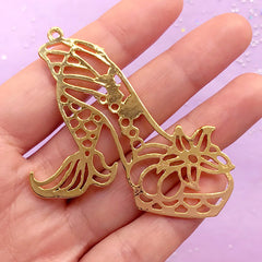 CLEARANCE Mermaid High Heel Open Backed Bezel Charm | Kawaii UV Resin Crafts | Fairytale Deco Frame (1 piece / Gold / 54mm x 46mm)