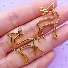 CLEARANCE Deer Open Backed Bezel | Forest Animal Charm | Small Deco Frame | Kawaii UV Resin Craft Supplies (2pcs / Gold / 21mm x 30mm)