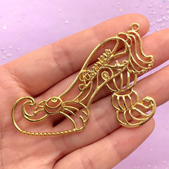 CLEARANCE Princess High Heel Open Bezel Charm | Shoe Deco Frame for UV Resin Crafts | Kawaii Jewelry Supplies (1 piece / Gold / 62mm x 45mm)