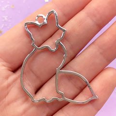 Fox Open Back Bezel Charm | Kawaii Resin Jewelry Making | Forest Animal Pendant | Deco Frame for UV Resin Filling (1 piece / Silver / 40mm x 47mm)