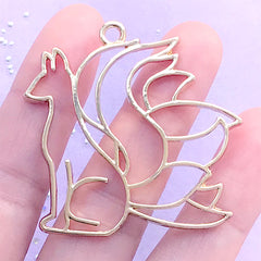 Nine Tails Fox Open Bezel Charm | Fantasy Nine Tailed Fox Deco Frame | UV Resin Jewellery Making (1 piece / Gold / 45mm x 44mm)