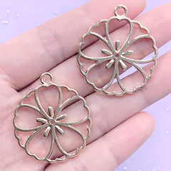 Round Plum Blossom Open Bezel | Cherry Blossom Charm | Sakura Pendant | Flower Deco Frame for UV Resin (2 pcs / Gold / 30mm x 35mm)