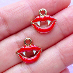 Vampire Teeth Enamel Charms | Creepy Jewellery Supplies | Gothic Charm | Halloween Party Decor (2pcs / 13mm x 13mm)