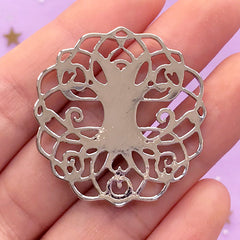 DEFECT Filigree Tree of Life Connector Charm | Round Base for Cabochon and Cameo | Scared Jewellery Making (1 piece / Silver / 35mm x 37mm)