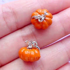 3D Pumpkin Enamel Charms | Halloween Jewellery Making | Dollhouse Miniature Food Charm | Party Supplies (2pcs / 12mm x 10mm)