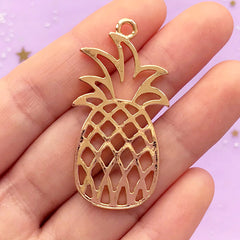 Pineapple Open Backed Bezel Charm | Tropical Fruit Deco Frame for UV Resin Filling | Kawaii Jewellery Making (1 piece / Gold / 23mm x 46mm)