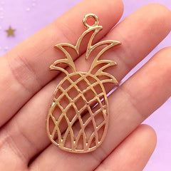 Pineapple Open Backed Bezel Charm | Tropical Fruit Deco Frame for UV Resin Filling | Kawaii Jewellery Making (1 piece / Gold / 23mm x 46mm)