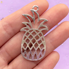 CLEARANCE Tropical Fruit Open Bezel Pendant | Pineapple Charm | UV Resin Craft Supplies | Kawaii Jewelry DIY (1 piece / Silver / 23mm x 46mm)