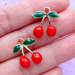 Cherry Enamel Charms | Fruit Pendant | Cute Charm | Kawaii Jewellery Supplies (2pcs / 15mm x 17mm / 2 Sided)
