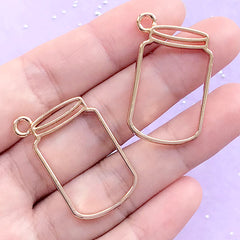 Empty Jar Open Back Bezel Charm | Deco Frame for UV Resin Filling | Kawaii Jewellery Supplies (2 pcs / Gold / 21mm x 33mm)