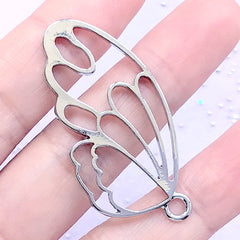 Large Butterfly Wing Open Bezel Charm | Deco Frame for UV Resin Jewelry Making (1 piece / Silver / 21mm x 43mm)