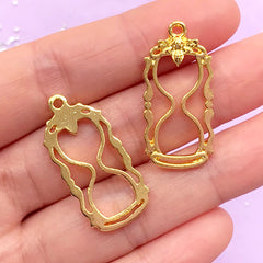 Sandglass with Bee Open Back Bezel | Hourglass Deco Frame for UV Resin Filling | Sand Timer Charm (2 pcs / Gold / 15mm x 30mm)